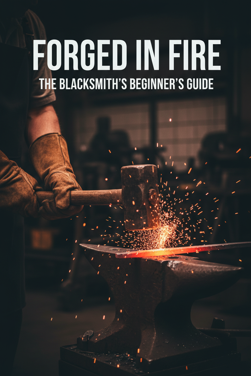 Blacksmith hands with sparks over hot iron
