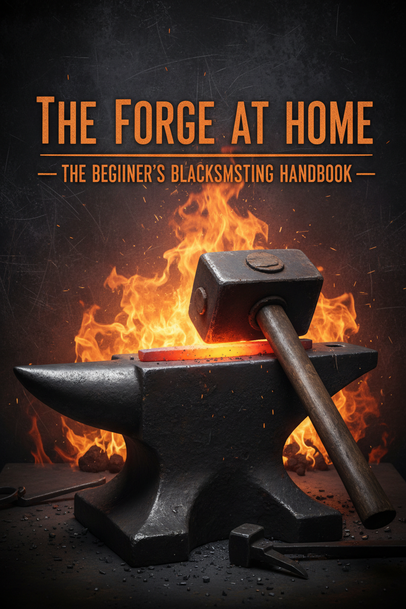 Glowing iron on anvil — forge fire cover